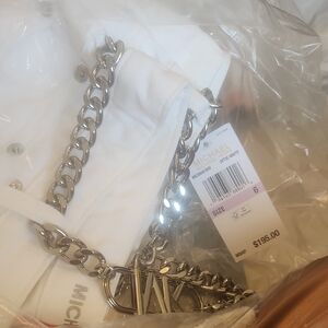 Michael Kors Optic White Top with Silver Chain Accent